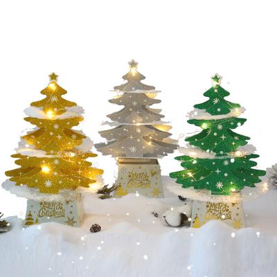 China New Cardboard Christmas Decorations Mini Christmas Tree Ornaments With Lights Set Shiny Christmas Tree for sale