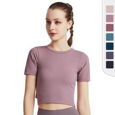 China Wholesale New Styles Women Anti-Wrinkle Workout Quick-Drying Sports Slim Running Sports Yoga Tops T-Shirts For Gym Clothing for sale