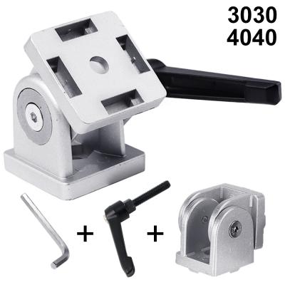 China Industrial and Commerical Zinc Alloy Adjustable Living Hinge with Key for Aluminum Profile 3030 4040 Right Angle Pivot Joint Flexible Connector for sale