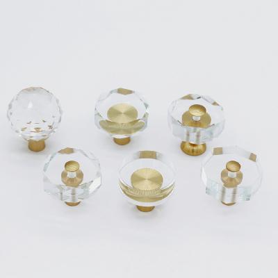 China Hot Sale Modern Wardrobe Cabinet Bathroom Handle Natural Crystal Brass Furniture Handles Door Knobs for sale