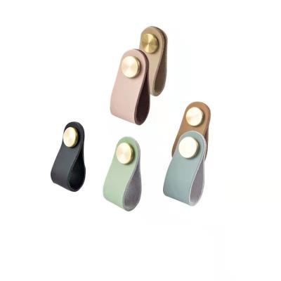 China Customization Modern High Quality Drawer Cabinet Leather Handles Furniture Handles Single Hole Leather Handles for sale