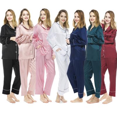 China Breathable 2021 Ladies Silk Long Sleeve Satin Pajamas Women Pajama Set Womens Custom Logo Sleepwear for sale