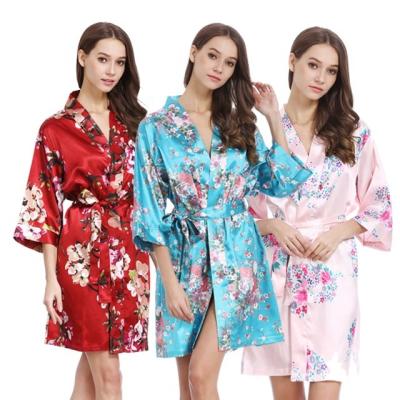 China QUICK DRY Wholesale Silk Satin Spandex Satin Robe Floral Spa Bathrobe Gift For Wedding for sale