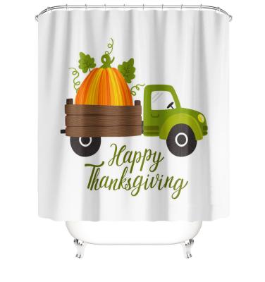 China Viable Hand Drawn Simple Shower Curtain Cartoon Car Autumn Harvest Landscape Painting Shower Curtain for sale