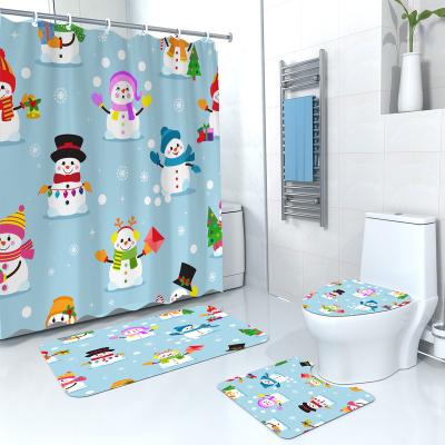 China Retro Art Deco 3D Style Shower Curtain Designer Waterproof 4-Piece Sustainable Set for sale