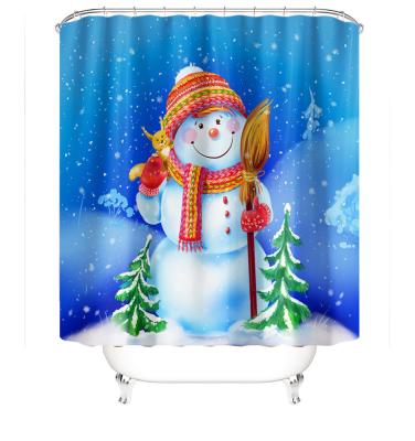 China Sustainable Modern Style 4 Piece Set With Window Shower Cover And Shower Curtain Set Christmas Tree Snowman for sale