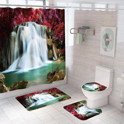 China Hot-selling Shower Curtain Stocked Mountain Landscape Painting Shower Curtain Landscape And Shower Curtain Stain Water Flow for sale