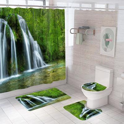 China Promotional Stocked Design High Mountain Water Flow Scenery Printing Mold Proof And Waterproof Custom Bathroom Shower Curtain for sale