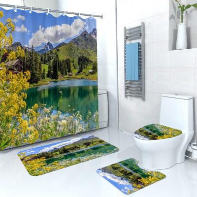 China Stocked Home Bathroom Shower Curtain Shower Natural Scenery And Cool Printing Shower Curtain for sale