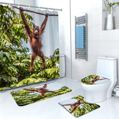 China Stocked Made In China Animal Jungle Print Shower Curtain Set Bathroom Decoration With Non-slip Mat Set for sale