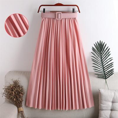 China Wholesale Casual Breathable Vintage High Waist Solid Pleated Skirts Womens Long Skirt for sale