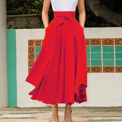 China New Breathable Fashion Women Girls Plus Size Long Skirts Solid Color Bow Belt Skirts For Women for sale