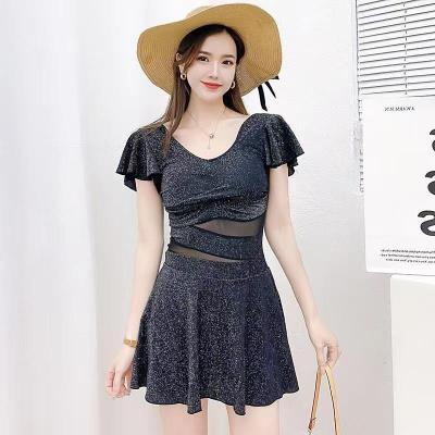 China Other 2021 fashion summer swimwear female black lace slimming one-piece beach swimsuit for sale