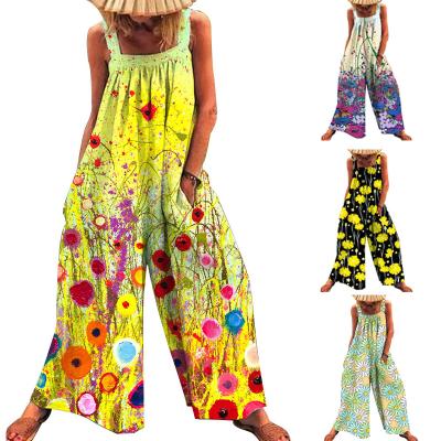 China 2021 Plus Size Casual Sleeveless Multi Color Floral Strap Loose Wide-Leg Overalls Women Overalls for sale