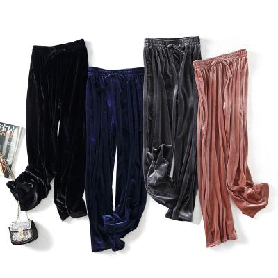 China Wholesale New Women's Pants 2021 Solid Color Breathable Soft Velvet Pants Women High Waist Drape Velvet Straight Loose Trousers for sale