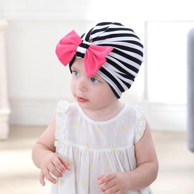 China New Baby Large Bow Striped Cute Solid Cotton Soft Turban Toddler Baby Toddler Turban Turban Hat Knot for sale