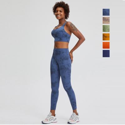 China 2021 Breathable New Link Dye Solid Color Yoga Sets Fitness Women Sportswear Bra Leggings Gym Yoga Set for sale