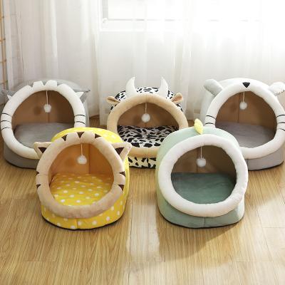 China Winter Breathable Plush Soft Pet Bed Cat Cage Sleeping House For Puppy Big Small Kitten Hamster Cotton Nest With Mat for sale