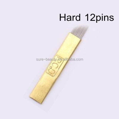 China 0.25mm permanent copper gold eyebrow tattoo hard needles with PCD 12pin 14pin 19U/21U for sale