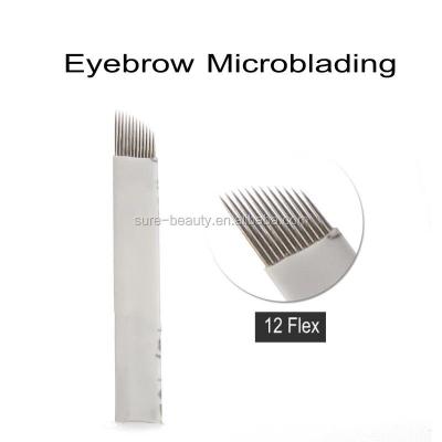 China Permanent Disposable Eyebrow Tattoo Microblading Needle 12 Blades For Permanent Makeup Manual Pen for sale