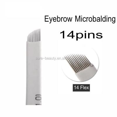 China Permanent Disposable Sterilized Eyebrow Tattoo Needles Microblading Cable 14 Pin For Permanent Makeup for sale