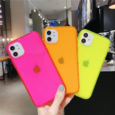 China Fluorescent Color Shockproof Neon Clear Clear Phone Case For iPhone 13 11 pro 12 mini XR Max X XS 7 8 Max Plus Soft TPU Phone Cover for sale