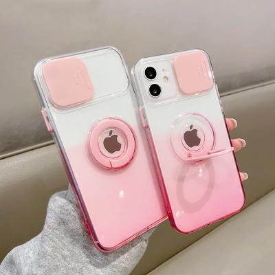 China Protective Shockproof Gradient Transparent Armor Camera Lens Case For iPhone 13 Pro 12 11 Mini XS Max X XR 8 7 Plus Ring Holder Stand Cover for sale