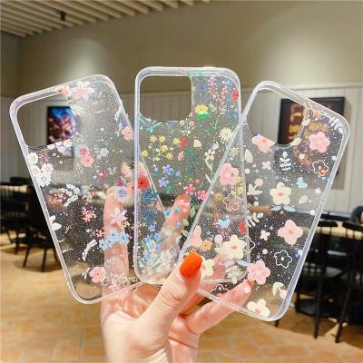 China Transparent Anti-drop Glitter Flower Phone Case For iPhone 13 12 11 pro XS Max X Max XR 7 8 plus silicone 13 12 pro 11 soft clear cover for sale