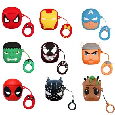 China Soft Cartoon Marvel Iron Man Spiderman Black Panther Silicone Protective Cases For Airpods 1/2 Cartoon Protector Wireless Earphone Filling Cover for sale