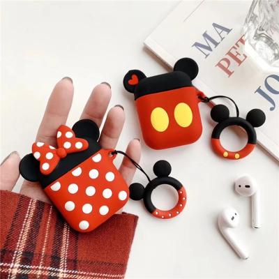 China 3D Cartoon Design Mickey Soft Silicone Wireless Earphone Case for AirPods 1 pro Headphone 2 3 Protect Cover with Finger Ring Strap for sale