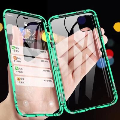 China Magnetic Anti-Fall Double Side Glass Case For iPhone 13 12 11 Max XR X XS Max 7 8 6 6S Plus Tempered Glass 2 Layer Full Hybrid Protect for sale