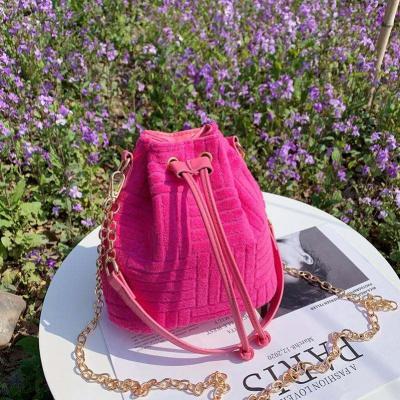 China Fashion 2023 Wholesale Ladies Luxury Leather Sling Handbags Drawstring Printed Custom Logo Bucket Bag Women Hand Bags for sale