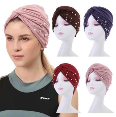 China DecorateÂ   Women Ladies Fashion Adult Turban Hat Super Soft Elastic Designer Turban With Beads for sale