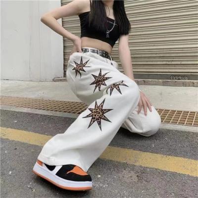 China 2021 Summer New Breathable Star Letter Printed Oversized Jeans Women Pants for sale