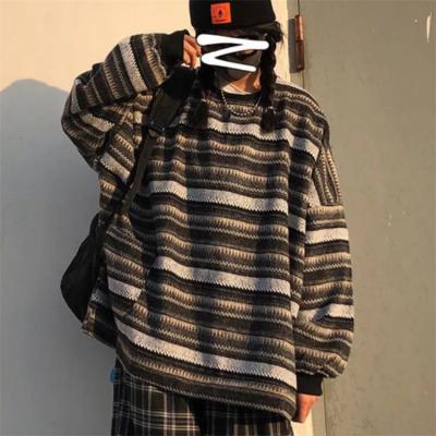 China Y2K Anti-wrinkle Striped Unisex Casual Knit Long Sleeve Coat Fashion Retro Sweater for sale