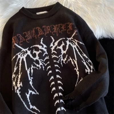 China 2022 Anti-wrinkle Street Style Hip Hop News Y2K Letter Bat Skull Gothic Print Sweater Women Sweater Women Knit Sweater for sale