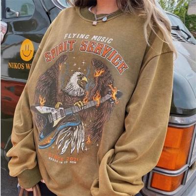 China Street Hip-Hop Anti-Wrinkle Eagle American Women's Retro Hoodies Y2K Long Sleeve Sweatshirts for sale