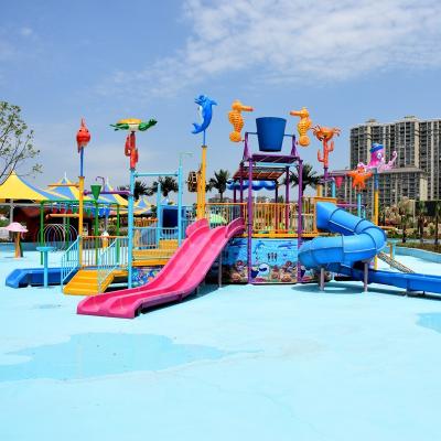 China 3-12 Years Old Childrens Water Playground With Water Slides Cannons Buckets And Fountains for sale