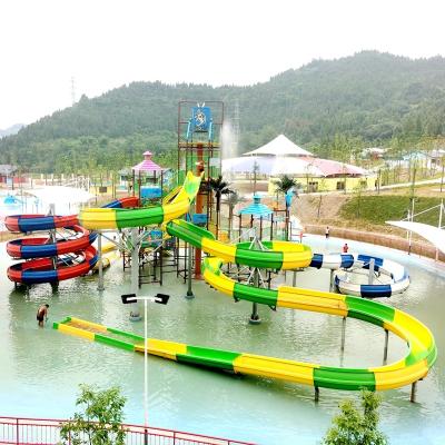 China Family Friendly Fiberglass  Outdoor Water Playground With Water Slides For All Ages for sale