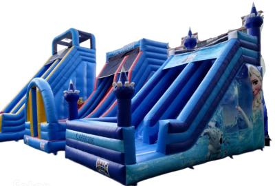 Chine Nouvelle arrivée gonflable bleu toboggan à sec à louer, gonflable extérieur à deux voies toboggan pour enfants à vendre