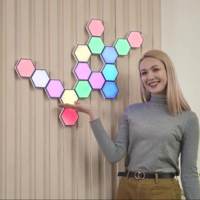 China DIY Hexagon Light Kit 17.5x15.2x2.2cm Mini Indoor Nordic Custom Modern Designer Through The Hex Touch Ignition LED Wall Lamp Decor Tiles For Bedroom sleep at home for sale