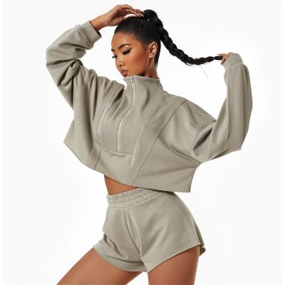 China QUICK DRY New Breathable Quick Dry Yoga Wear workout Women loose sports sweatshirt gym Terry Cotton Pullover Fitness Cropped Jackets for sale