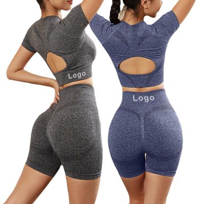 China Breathable Custom Logo Seamless Women Yoga Set Workout Sportswear Gym Clothes Fitness Crop Top High Waist Leggings Conjunto De Gimnasio for sale