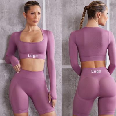 China Breathable High Quality Fitness Activewear Women Sportswear Set Custom Logo Compression Elasticity Womens High Waist 2 Piece Yoga Wear Set for sale