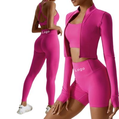 China Breathable 2023 Wholesale Fitness Clothing Gym Kit Sweat Suit Butt Lift Ropa Deportiva Mujer Tendencia Women Long Sleeve 4 Pieces Yoga Sets for sale