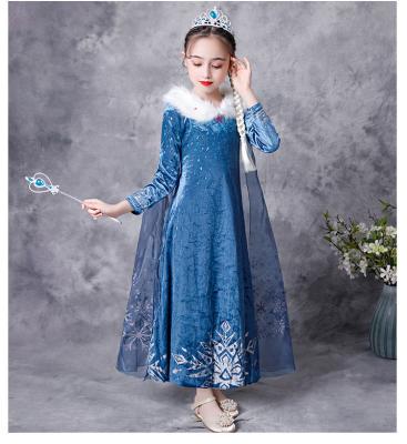 China Halloween Frozen Princess Dress Kids Perform Dresses Princess Costumes Girl Elsa Children Dress Up Cartoon Fancy Cosplay Frozen Clothes Dress Up With Cape for sale