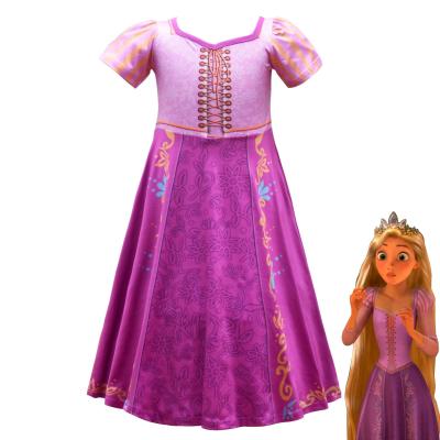 China Fancy Kids Dress New Style Rapunzel Girls Long Dress Cosplay Costume Princess Cartoon Skirt Short Sleeve Dress For Party for sale