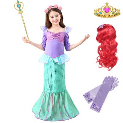 China Cotton Polyester Voile Girls Love Princess Ariel Party Dress Up Halloween Mermaid Scam Cosplay Costume Kids Carnival Role Play Comic Dress for sale