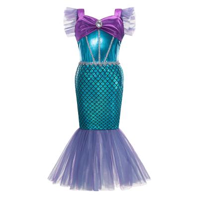 China New Princess Ariel Cosplay Party Role Play Polyester Kids Clothes Mermaid Baby Dress Sequins Costume Halloween Birthday for sale