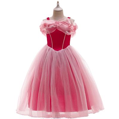 China 2021 Breathable Sleeping Beauty Costume For Girls Off Shoulder Princess Aurora Dress Children Mesh Tutu Halloween Summer Cosplay Costume for sale